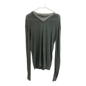 Projek Raw mens linen sweater double V-neck grey insert collar light green large